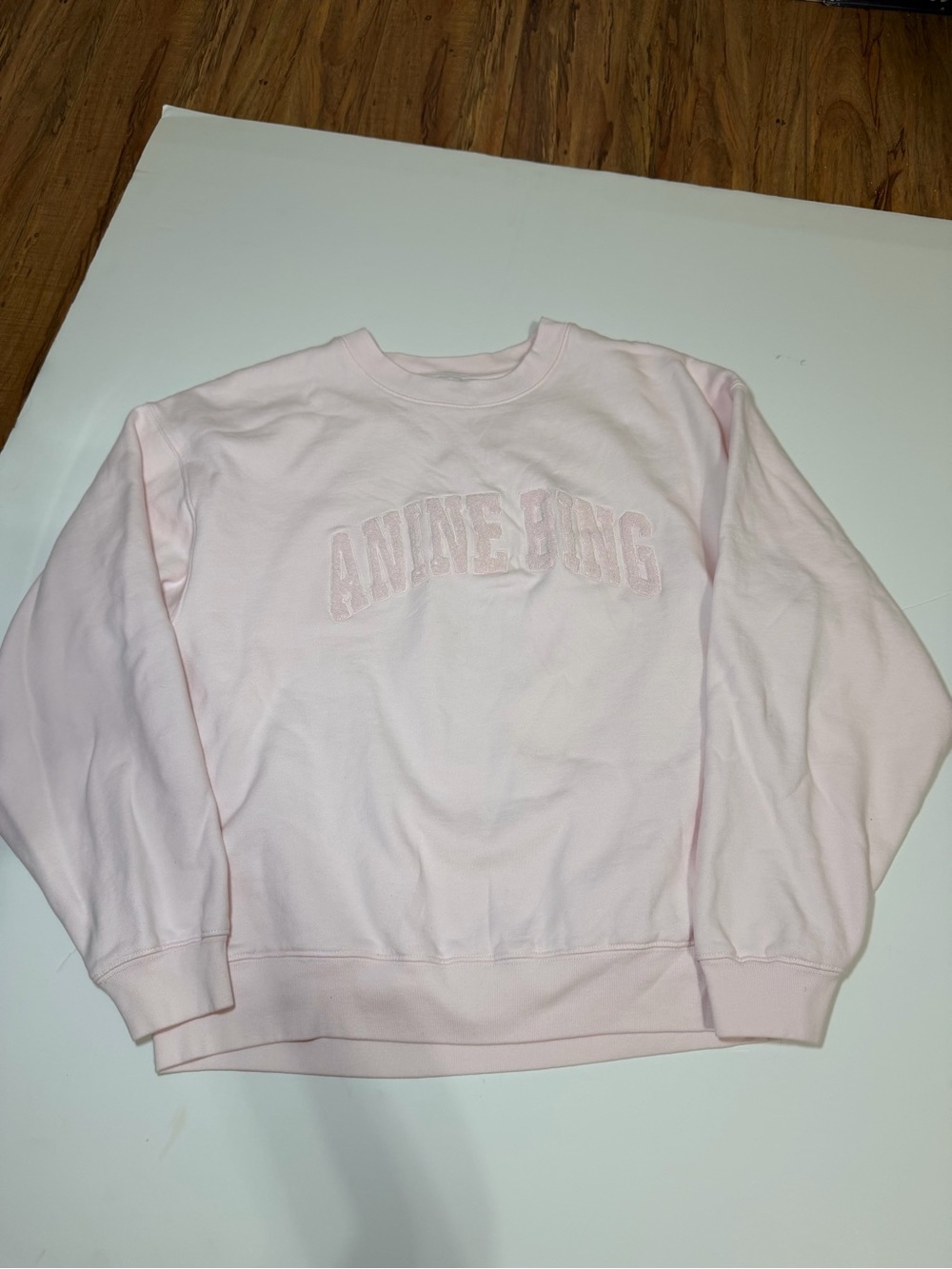 ANINE BING Pink Women’s Pullover Sweatshirt M Fleece Logo Crewneck